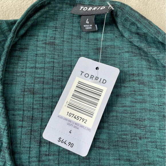 Torrid Acas Emerald Green Ribbed Midi‎ Wrap Dress NWT - Picture 4 of 7